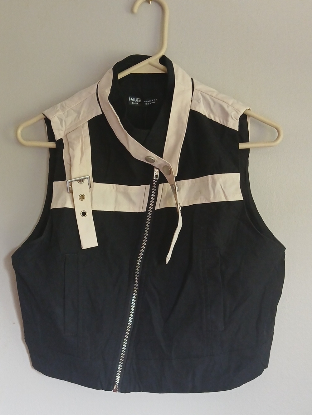 Haute Hippie Black and Cream Asymmetrical Zip Vest
